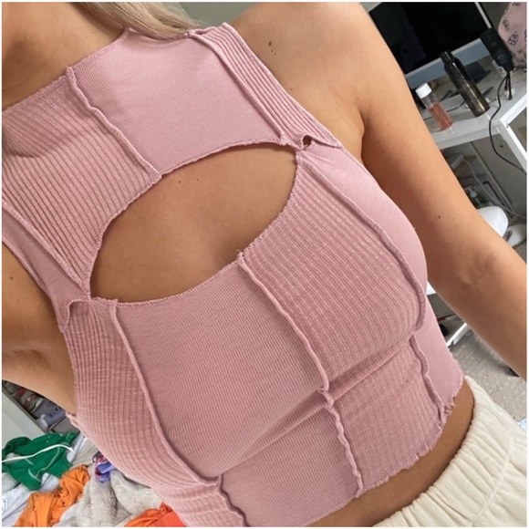 Rebelflow Pink Ribbed Cutout Tank Top - Picture 2 of 9